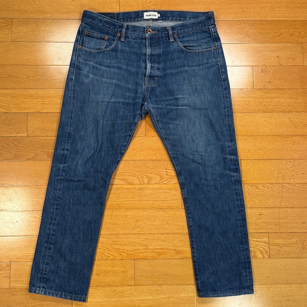 Taylor Stitch Mens 36x28 Slim Fit Jeans Blue Medium Wash Button Fly